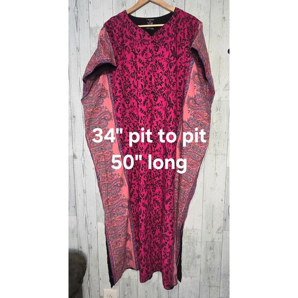 J. Peterman Boho Paisley Pink Kaftan Maxi Dress Sz. S/M - Picture 2 of 8